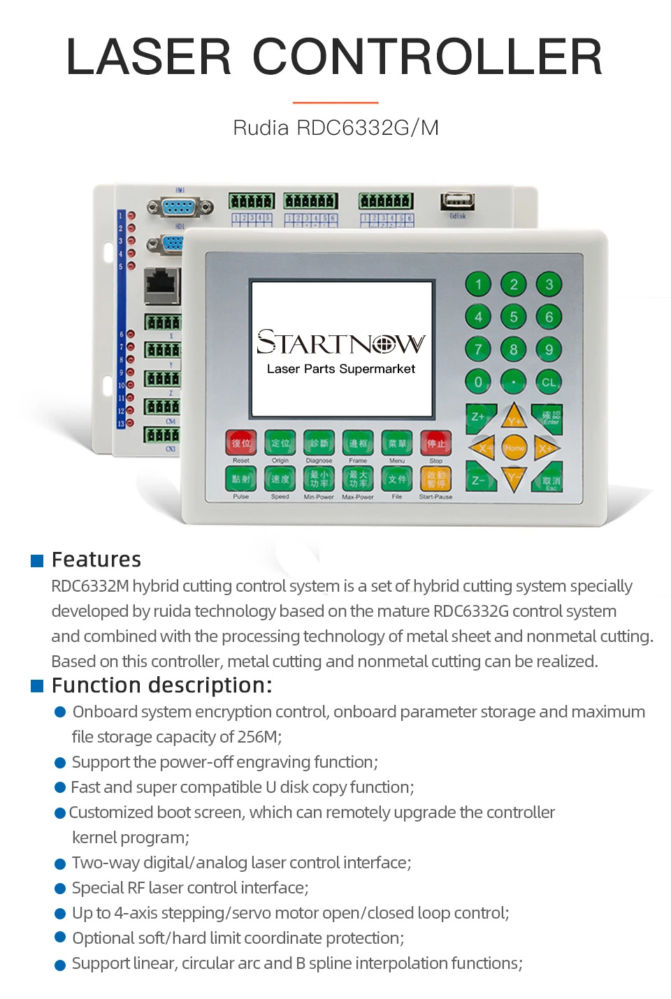 Startnow CO2 Laser Controller Rdc6332G/M Wireless Remote Control System Ruida DSP Motherboard Metal Hybrid Laser Cutting Machine